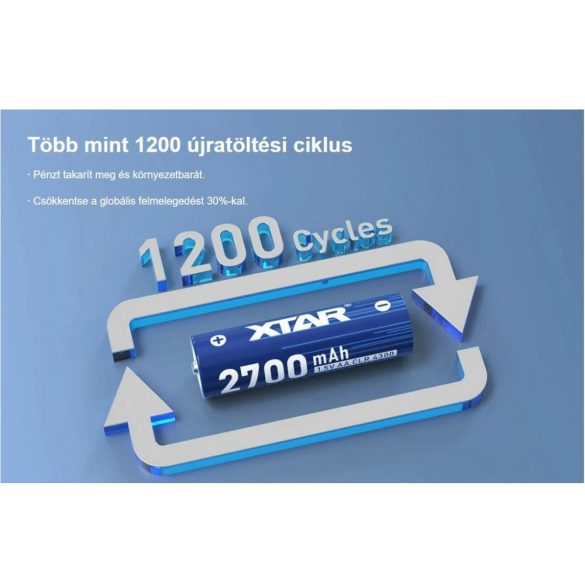 XTAR 14500 2700mAh, AA 1,5V-os védett Li-ion akku