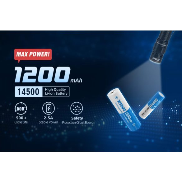 XTAR 14500 1200mAh 3,6V-os védett Li-ion akku