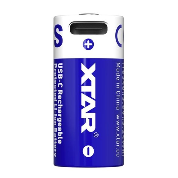 XTAR 16340 (CR123A) 900mAh 3,6V-os Li-ion védett akkumulátor USB-C