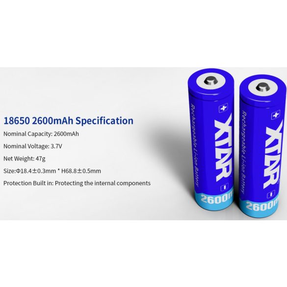 Xtar 18650 2600 mAh 3,7V Li-ion védett akkumulátor