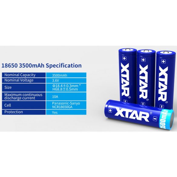Xtar 18650 3500 mAh 3,7V Li-ion védett akkumulátor