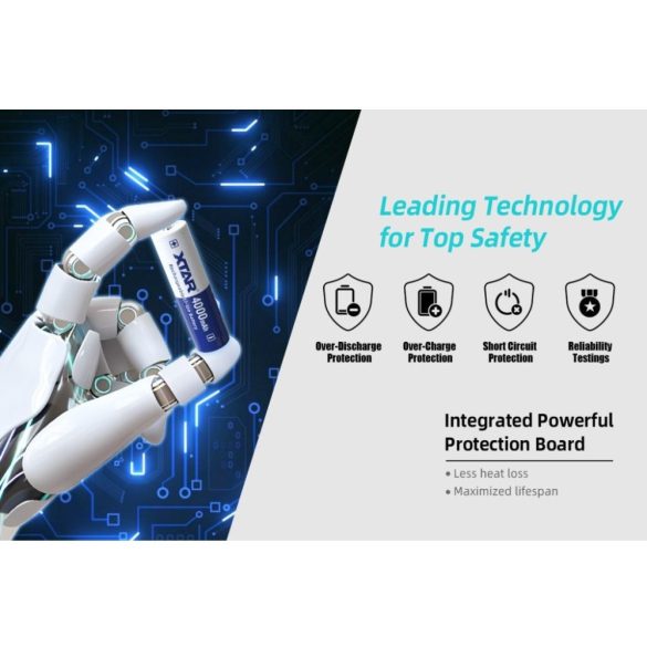 Xtar 18650 4000 mAh 3,6V Li-ion védett akku, 10A