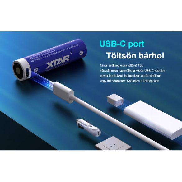 Xtar 18650 3500 mAh 3,6V Li-ion védett akku, USB-C töltéssel