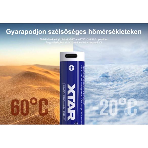 Xtar 18650 3500 mAh 3,6V Li-ion védett akku, USB-C töltéssel