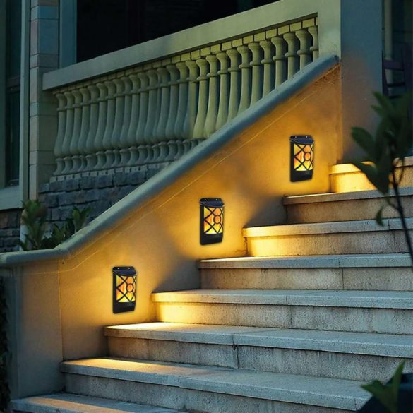 Entac Kerti Szolár lámpa 180 mm, láng effekttel, 36db melegfehér LED, fali vagy lépcsővilágítás